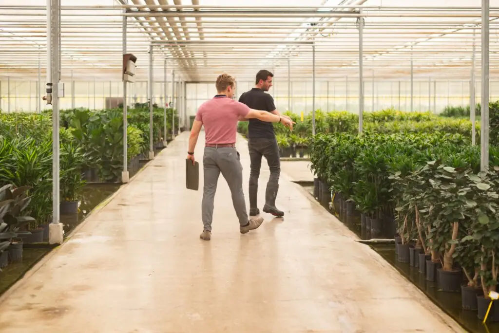 Tom Berendsen samen met kweker – selectie van hydrocultuurplanten voor interieurbeplanting op kantoor